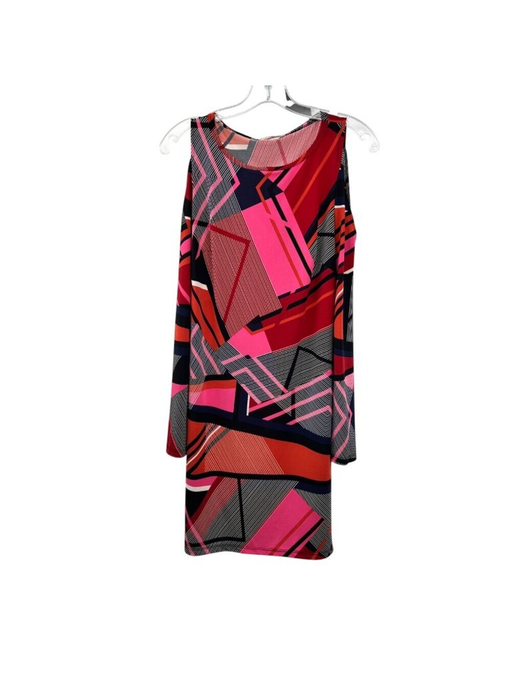 Trina Turk Womens Shift Dress Geometric Print Cold Shoulder Sleeve Size Small